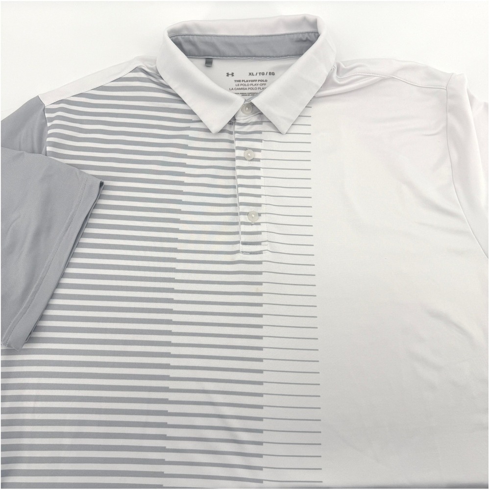 Under Armour Playoff Polo Shirt Mens XL White Grey Striped Golf Performance Top